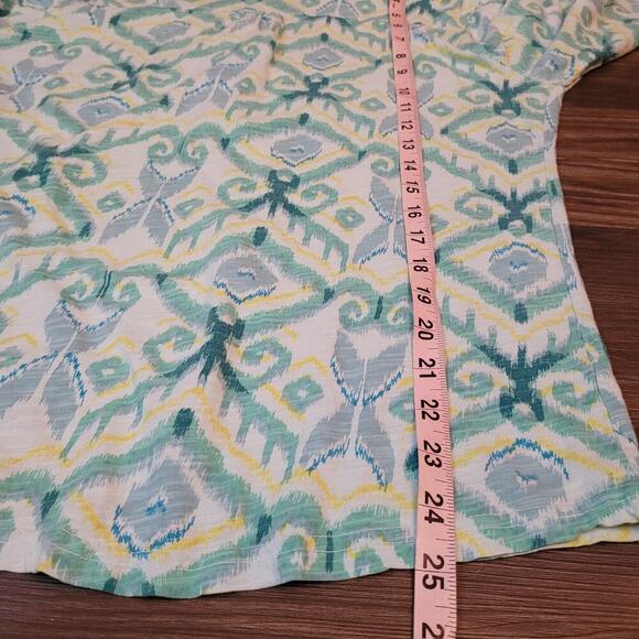 Fresh Produce Womens All Over Print Blouse Top M Blue Green V-Neck Button Cotton - Picture 7 of 7